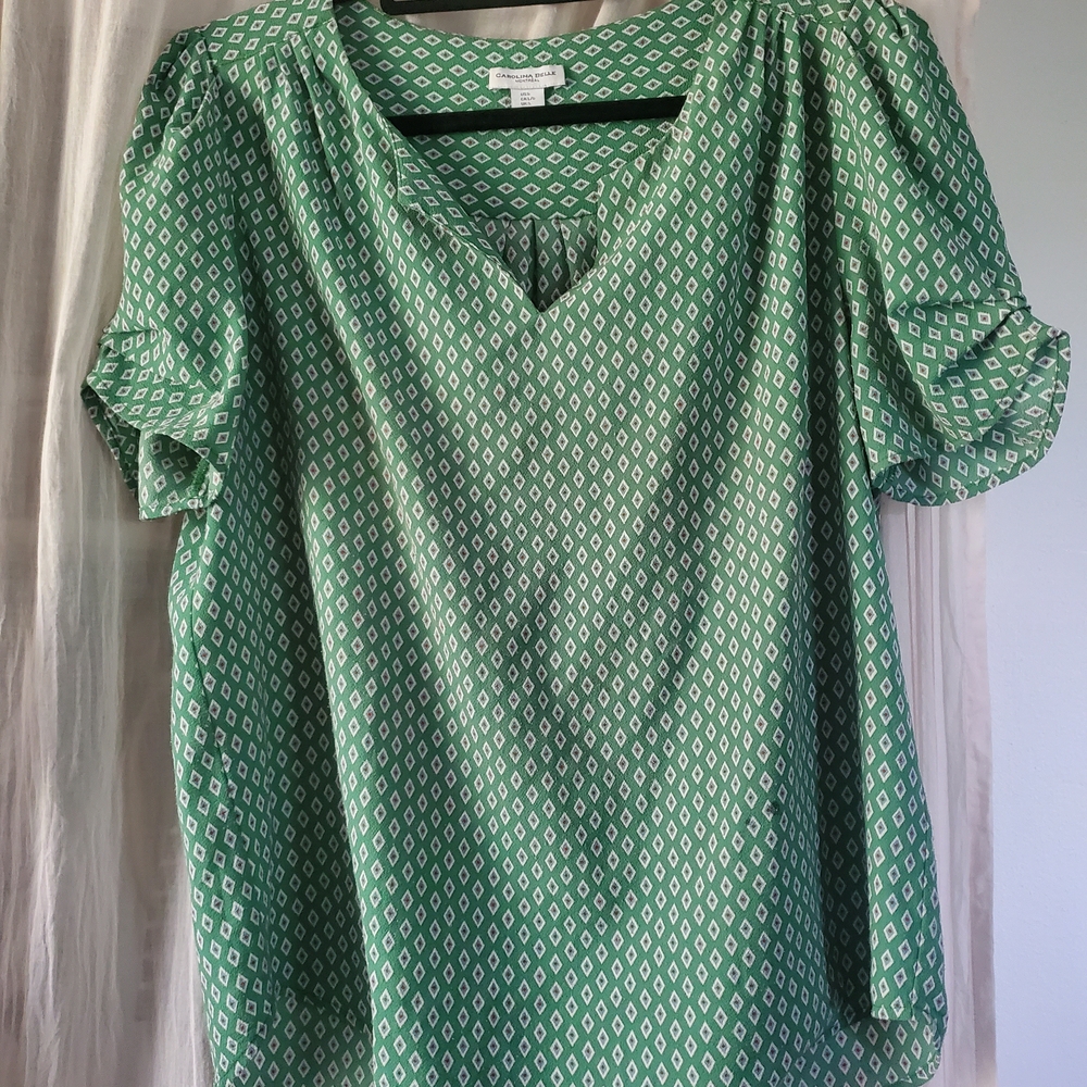 Carolina Belle Green Diamond Print Blouse Size L
